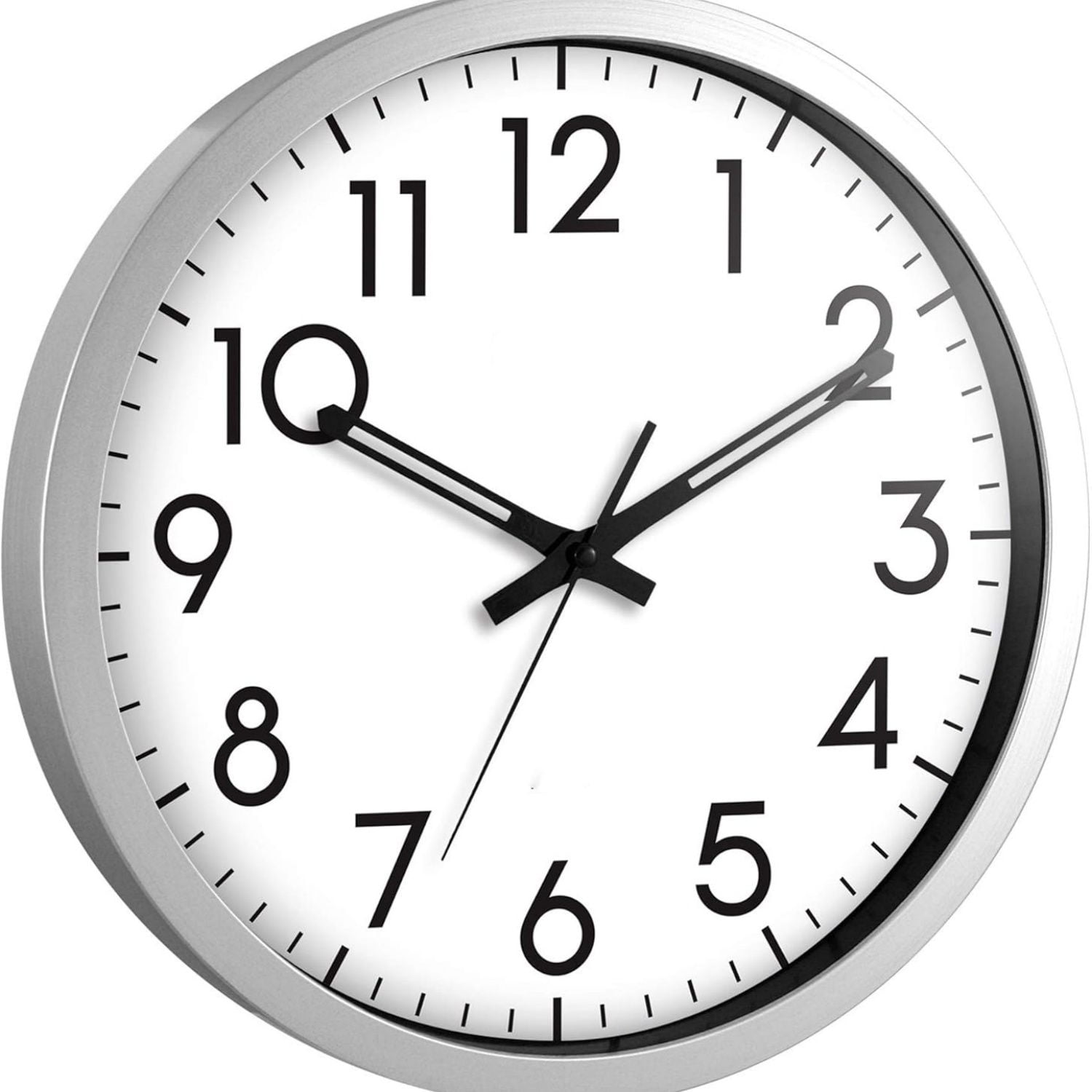 Atomic Analog Wall Clock - 12 Silver Brushed Finish Sets Automatically- Battery Operated Easy to Read Use: Simple, Style fits Any Decor
