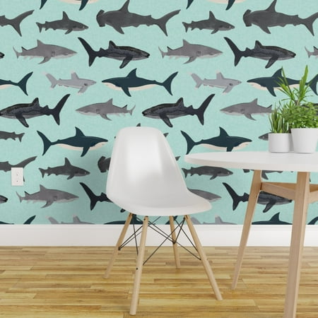 Removable Water-Activated Wallpaper Blue And Shark Beach Sharks Hammerhead Great