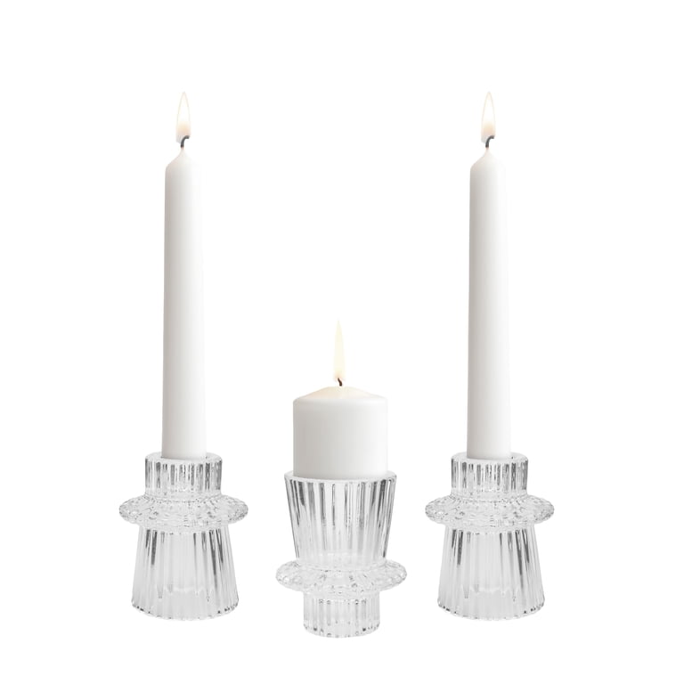 Mainstays Clear Glass Ribbed Taper Candleholder, 3-Piece Set photo 6