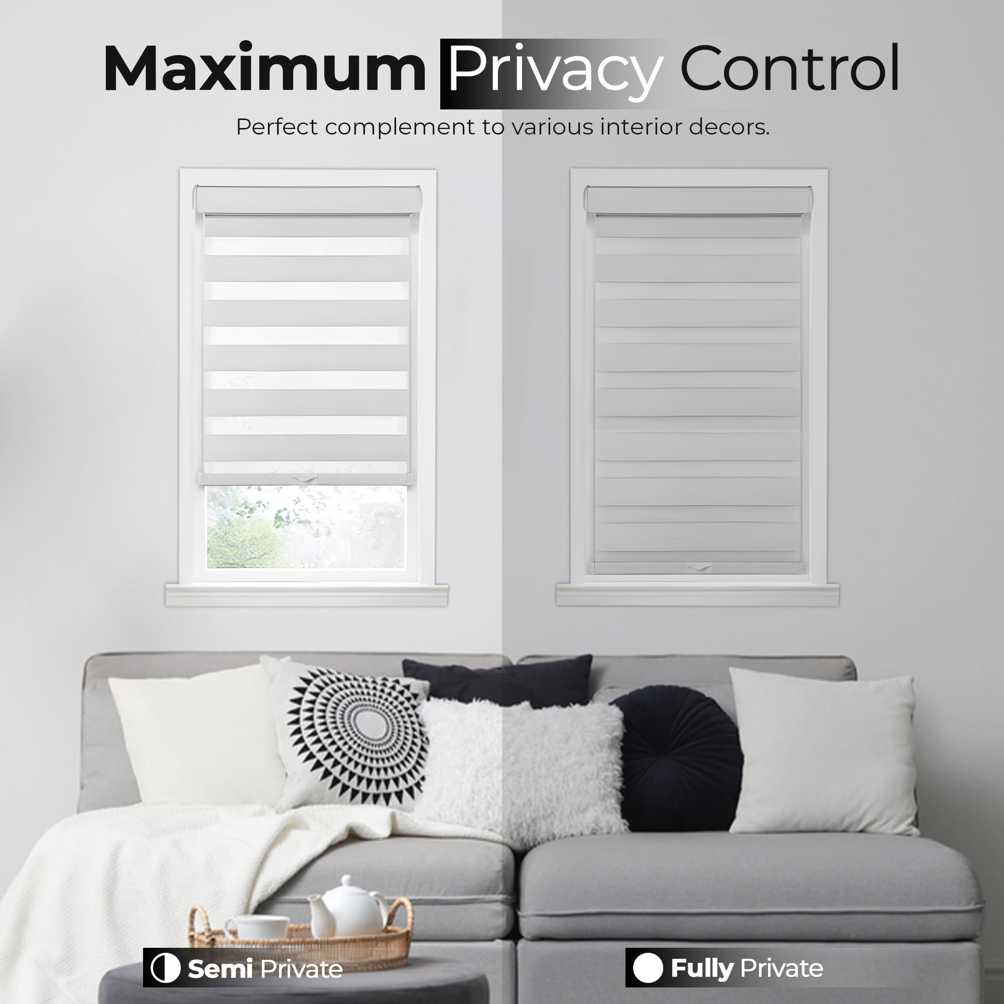 PowerSellerUSA Cordless Zebra Blinds Roller Shade, Celestial Sheer Double Layered Window Shade Privacy Light Control, Day and Night Window Drapes, 36" x 72", Heather Grey