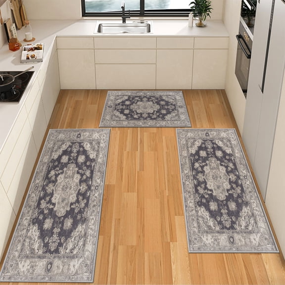 IsecretJoy Washable Kitchen Rugs Sets of 3, Non Slip Kitchen Mats for Floor Waterproof & Stain Resistant Runner Rug for Kitchen, Laundry Room, Hallway