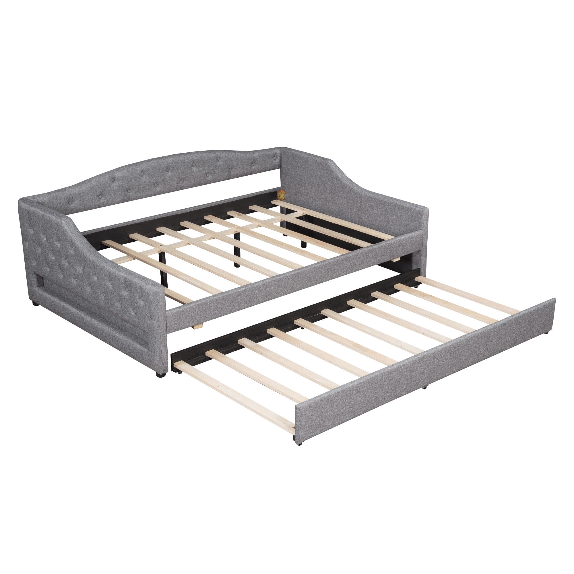Euroco Upholstery Full XL Daybed with Trundle and LED Light, Gray