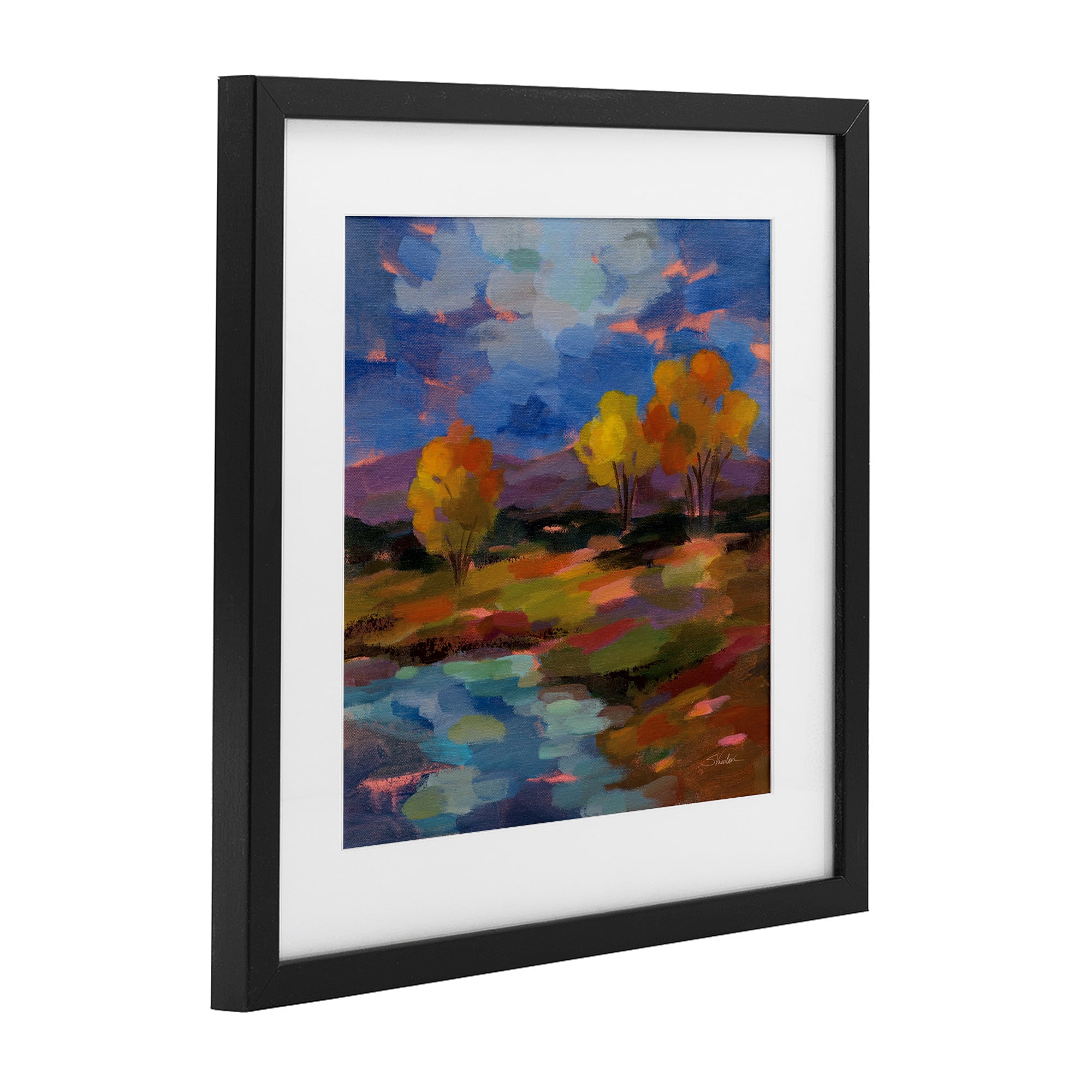 Stupell Industries October Glow Lakeside Reflection Black Framed Print Under Glass, design by Silvia Vassileva