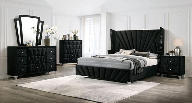 Transitional Black Solid Wood King Bedroom Set 3pcs FOA CM7164BK ...
