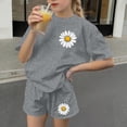 thumbnail image 6 of Amidoa Girls Summer 2 Piece Outfits Cute Floral Short Sleeve and Casual Shorts Kids Gray Size 10, 6 of 8
