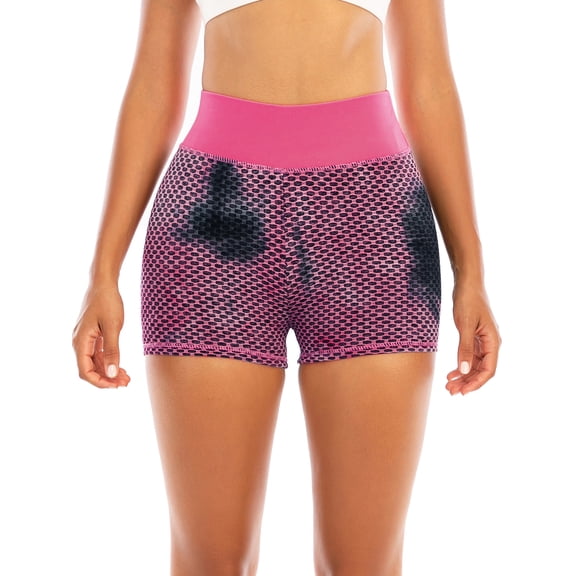 FUTATA Women's High Waisted Yoga Shorts Ruched Butt Lifting Textured Shorts Tummy Control Tie Dye Beach Hot Pants For Sports Running Workout