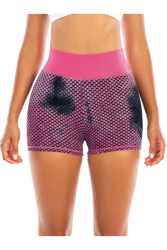 Women's High Waisted Yoga Shorts Ruched Butt Lifting Textured Shorts Tummy Control Tie Dye Beach Hot Pants For Sports Running Workout