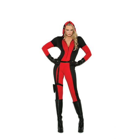 Vigil Ante - 3 pc costume includes jumpsuit with attached full zip hood/face mask, utility belt with attached leg strap holster and fingerless gloves - Color - Black/Red - Size - XL