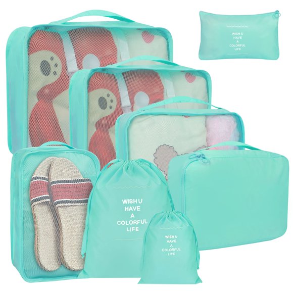 Juego de 8 maletas de viaje Packing Cubes Kingdalux Blue con bolsas