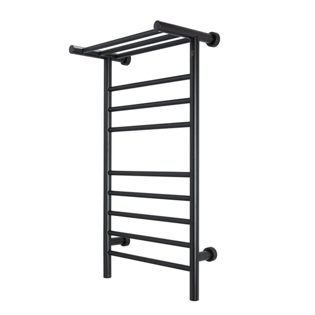 Summit Towel Warmer, Black, Dual Connection, 8 Bars & Heated 3-Bar Shelf