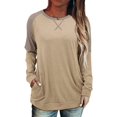 thumbnail image 1 of Womens Tops Color Block Pullover Long Sleeve T Shirts with Pockets Crew Neck Tunic Blouse, 1 of 5