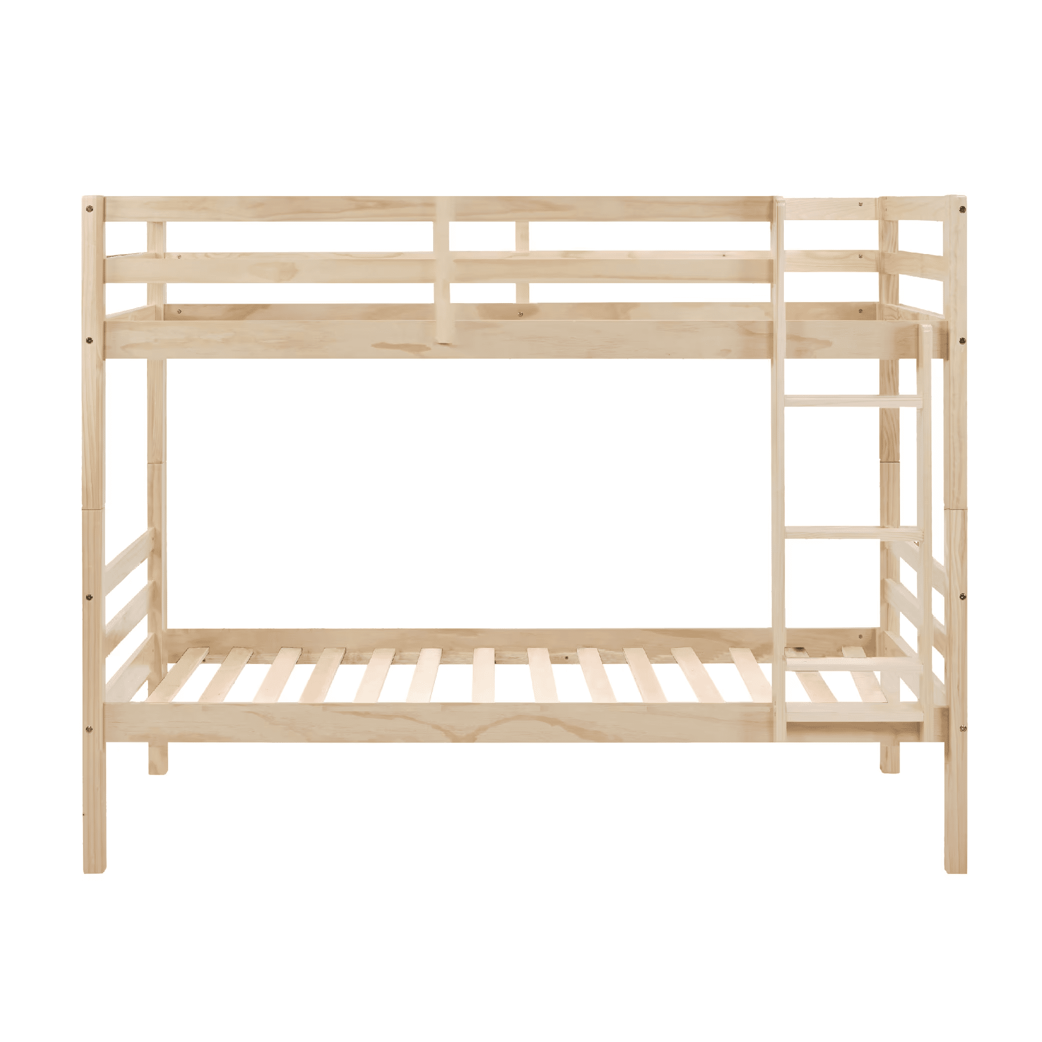 MAYEERTY Twin over Twin Bunk Bed with Ladder, Wooden Bed Frame with High Guardrail and Ladder for Kids, No Box Spring Needed, White