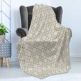 thumbnail image 4 of Ethnic Soft Flannel Fleece Blanket, Portuguese Azulejo Tiles Pattern with Moroccan Inspirations Geometric Squares Lines, Cozy Plush for Indoor and Outdoor Use, 70" x 90", Taupe Beige, by Ambesonne, 4 of 5