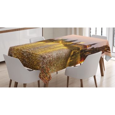 Ambesonne Cityscape Tablecloth Rectangular Table Cover, Old Town in Prague, 60"x90", Yellow Brown