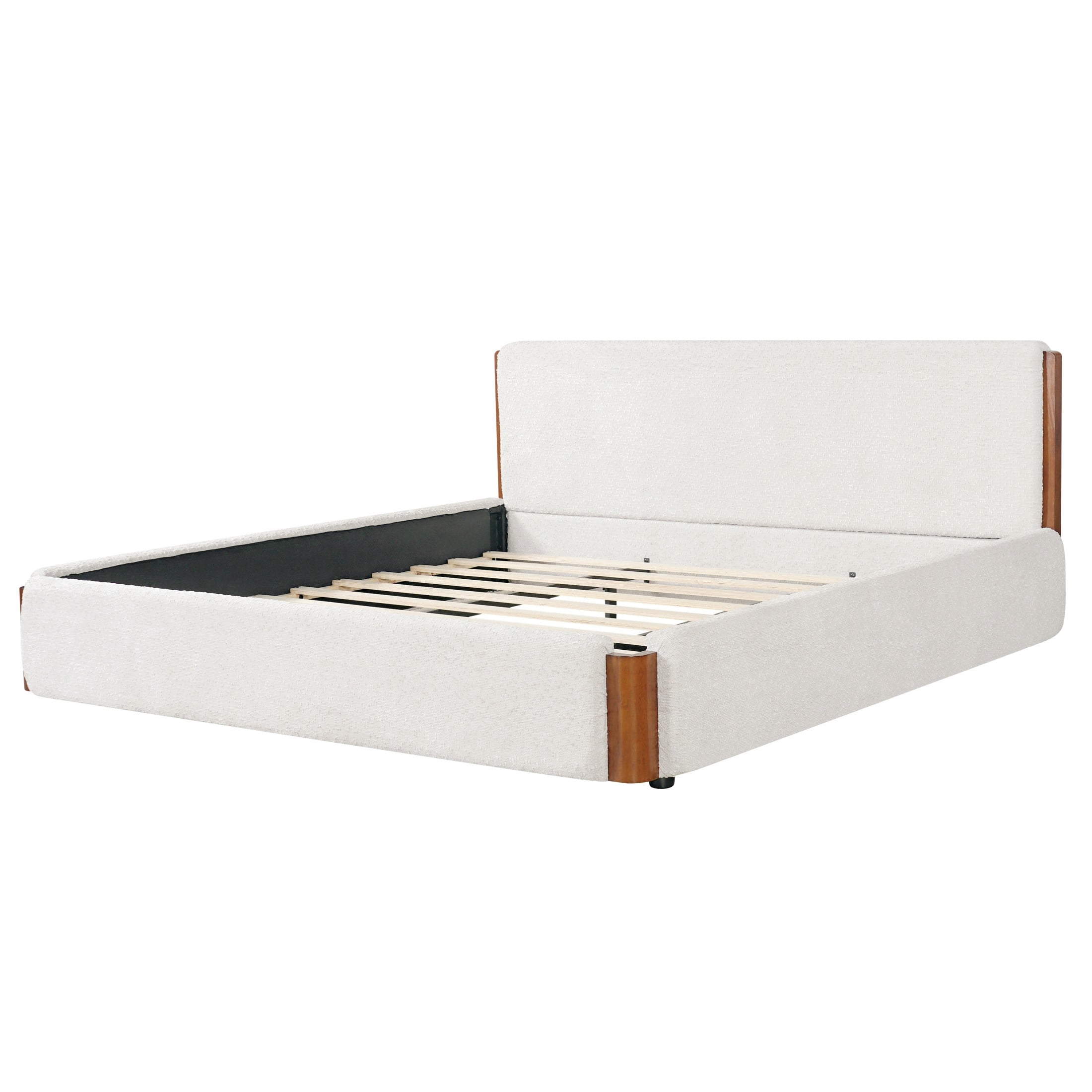 Christopher Knight Home Modern King Chenille Upholstered Platform Bed Frame with Wood Accents, White