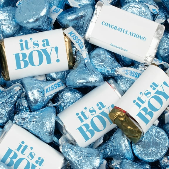 128 Pcs It's a Boy Baby Shower Candy Party Favors Miniatures & Light Blue Kisses (1.58 lbs, Approx. 128 Pcs)