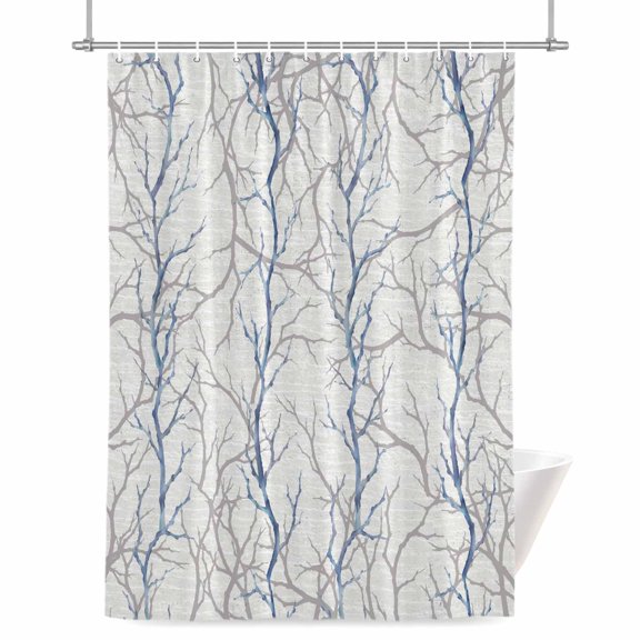 Blue Bare Tree Shower Curtain 36" x 72", Country Vintage Minimalist Forest Woodland Landscape Waterproof Bathroom Curtain Hotel Luxury Washable Shower Curtain Set with 12 Hooks