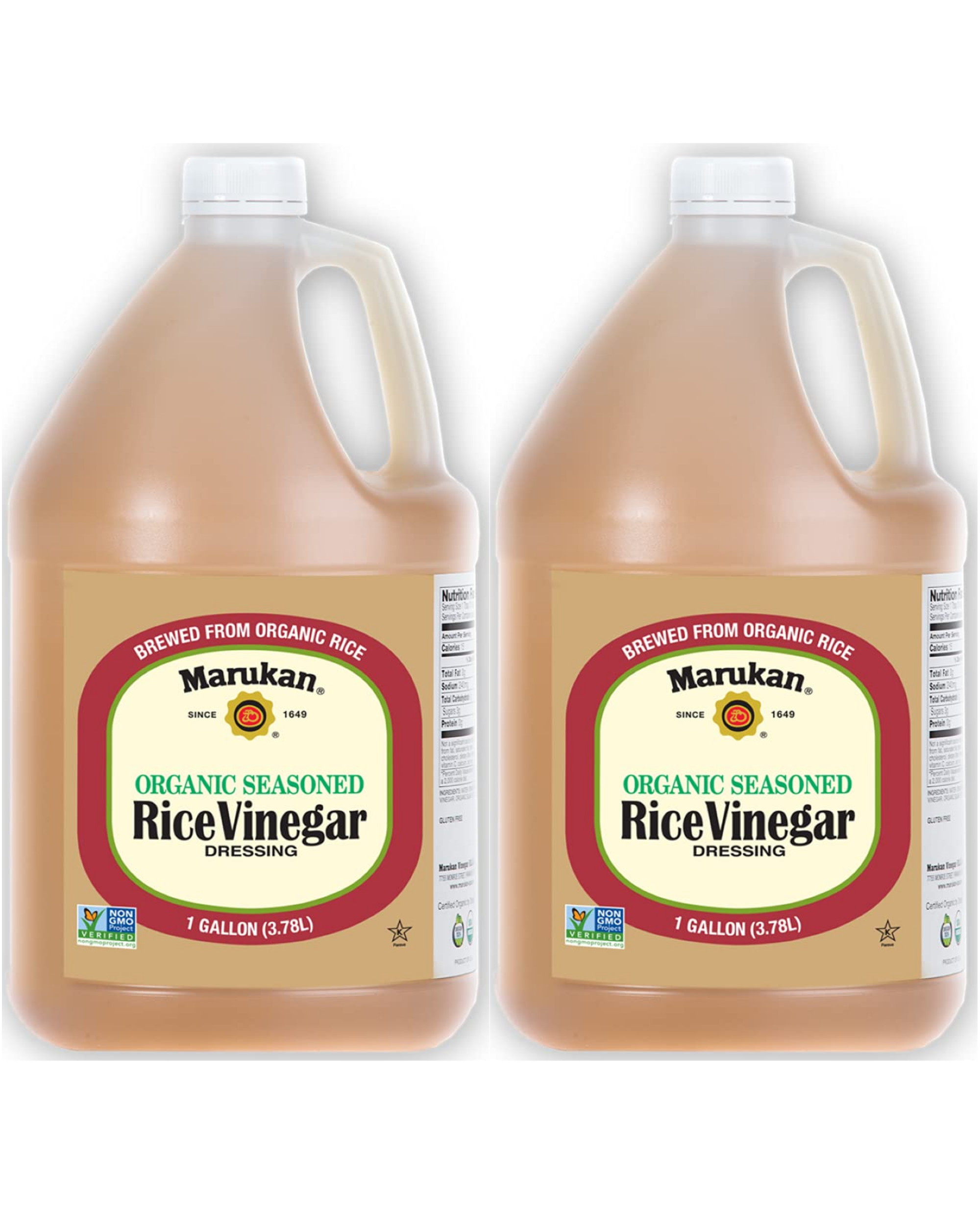 Marukan Organic Rice Vinegar, Seasoned Gourmet, 1 Gallon Pack of 2