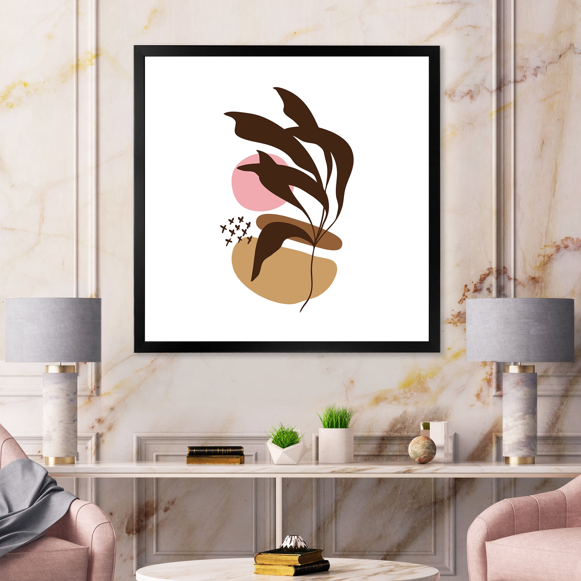 Designart 'Abstract Plants With Elementary Shapes' Modern Framed Art Print