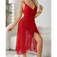thumbnail image 6 of Xysaqa Women Lingerie Sexy V Neck Nightwear Chemise Mesh Bridal Nightdress Ruffle Split Nightgowns for Women Long Maxi Dress, 6 of 9