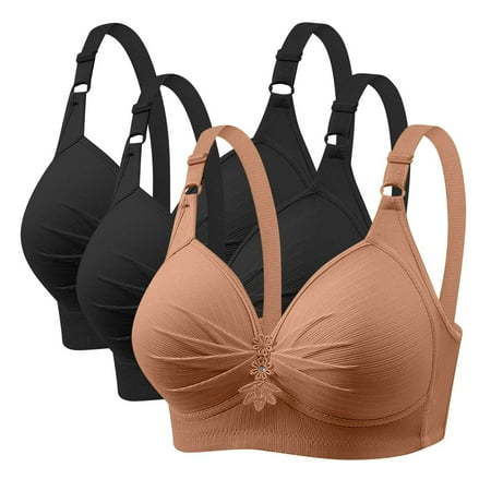GERsome Women s Pack of 3 Push Up Bra Wireless Padded No Underwire Back Closure Bralettes Sports Bras Comfort Sleep Bra Full Coverage 3PC#2Black/Khaki M