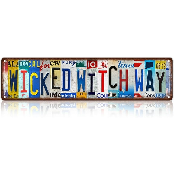 Vintage Wicked Witch Way Wall Decor Street Signs Metal Tin Signs 16 x 4 Inches