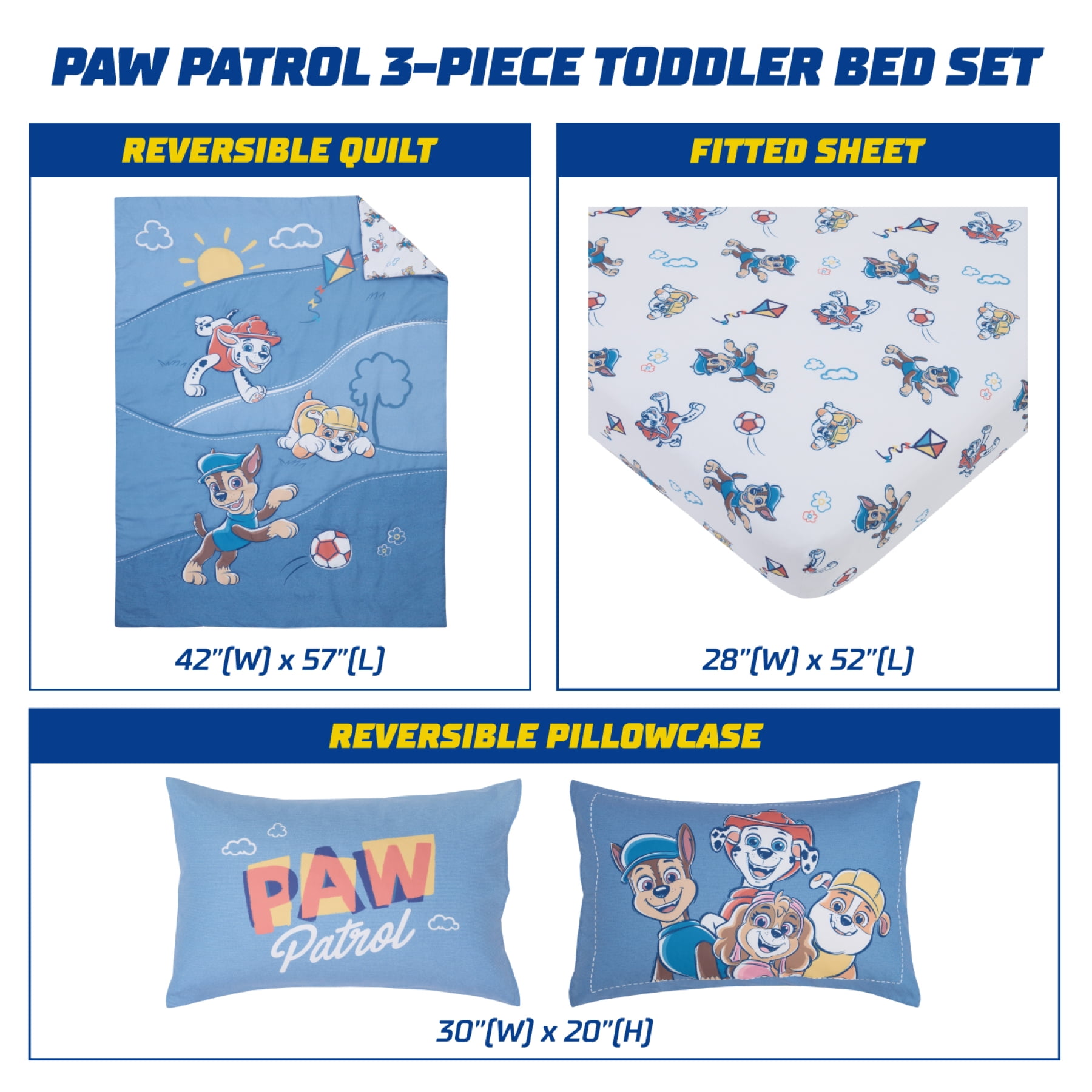 Paw Patrol 2-Piece Toddler Sheet Set, One Fitted Sheet, One Standard Pillowcase