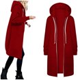thumbnail image 2 of FAOWME Womens Hooded Coat With Pockets Long Sleeve Solid Color Drawstring Zipper Mid Length Warm Jackets For Fall Winter,Red,Xxxxxl, 2 of 6