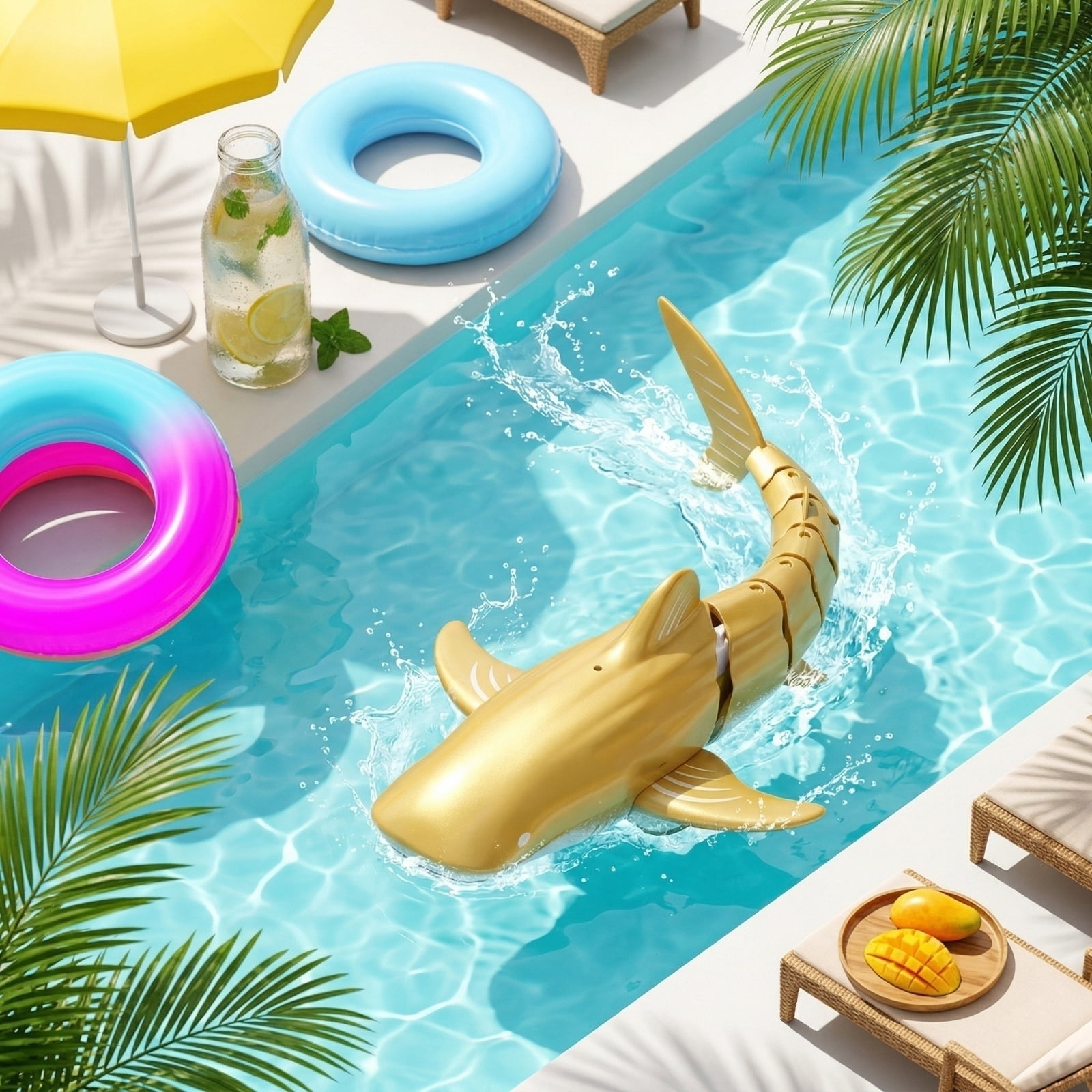 Remote Control Whale Toy with LED Lights - Includes 1 RC Whale, 1 Remote Controller (Batteries Not Included), 1 Screwdriver, 1 Manual, 1 Charger, 2 Spare Propellers, 2 Screws, 1 Battery - Gold, for K