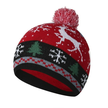 

QWERTYU Toddler Baby Girl Boy Christmas Pompom Cap Children Knitted Winter Hat Ski Beanie 1Y-8Y