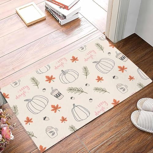 Doormat Indoor Entrance Home Decor Door Mat Pumpkins Fall Floor Rugs for Kitchen Bathroom Maple Leaf Thanksgiving Coffee Funny Welcome Mat 16x24 Inch.