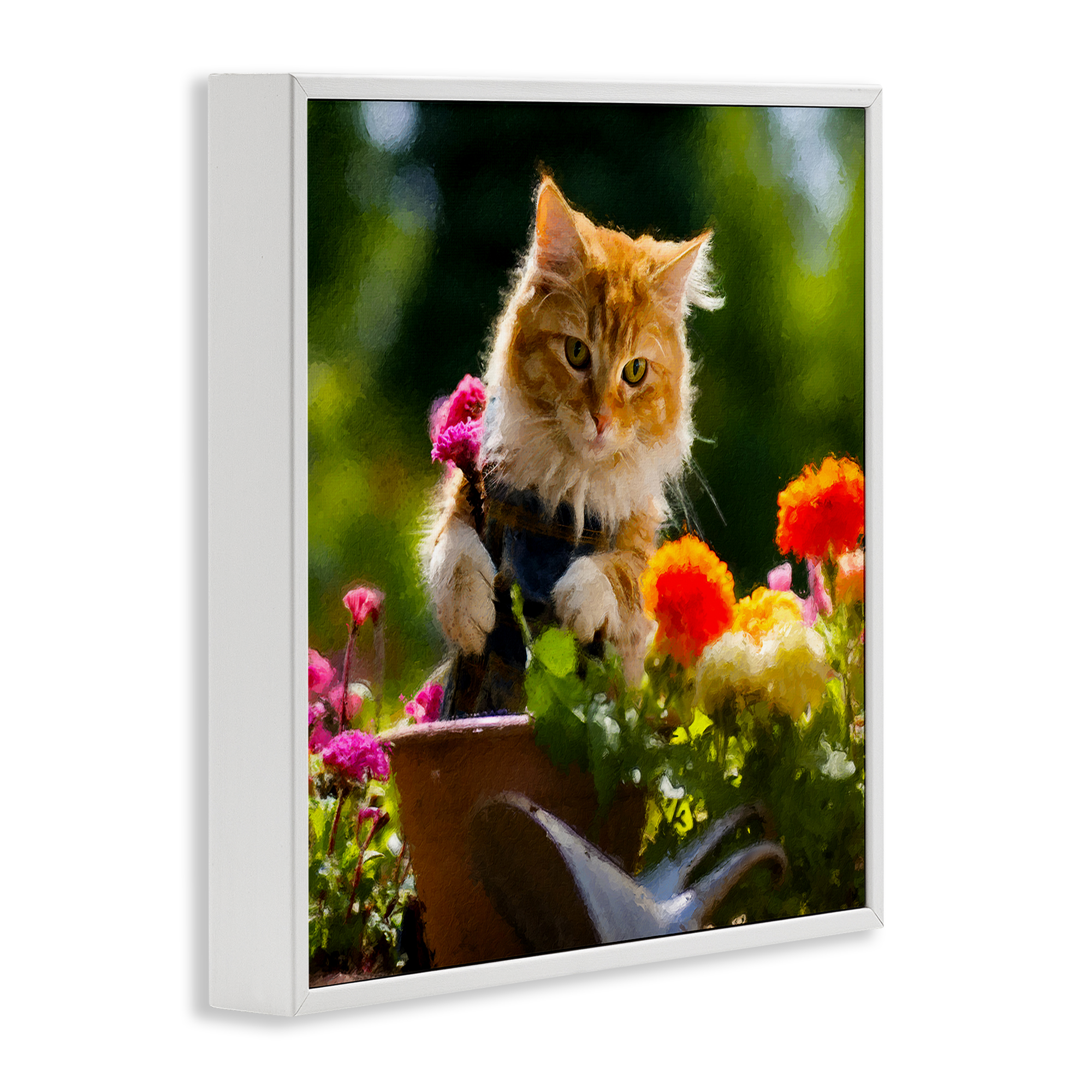 Stupell Industries Spring Gardener Kitten Animals & Insects Painting White Framed Art Print Wall Art, 17 x 17