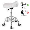 thumbnail image 1 of YEEZEE Taburete de sillín ergonómico: cómodo taburete con ruedas con acolchado ancho y grueso, silla de sillín giratoria ajustable con ruedas y pedal de anillo para salón de masaje médico (blanco clás, 1 of 5