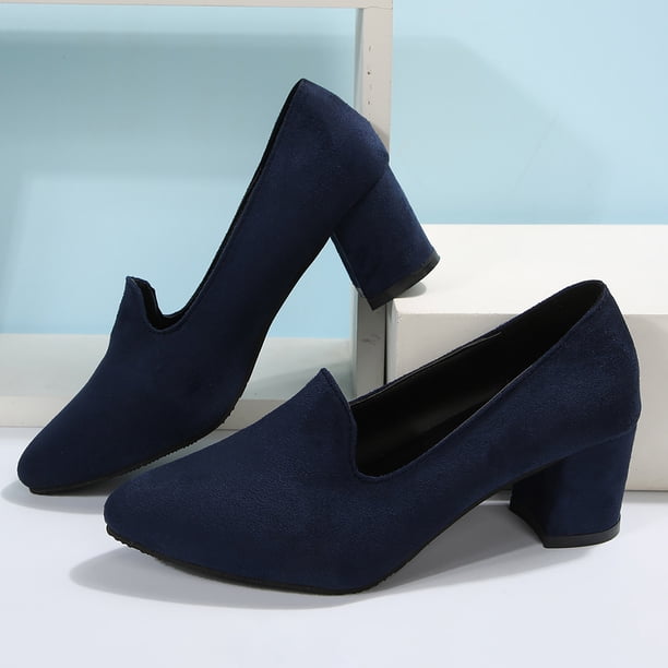 Escarpins Femme Talon Moyen Bloc - Chaussures Décontractées Été, Confort Quotidien, Couleur Unie