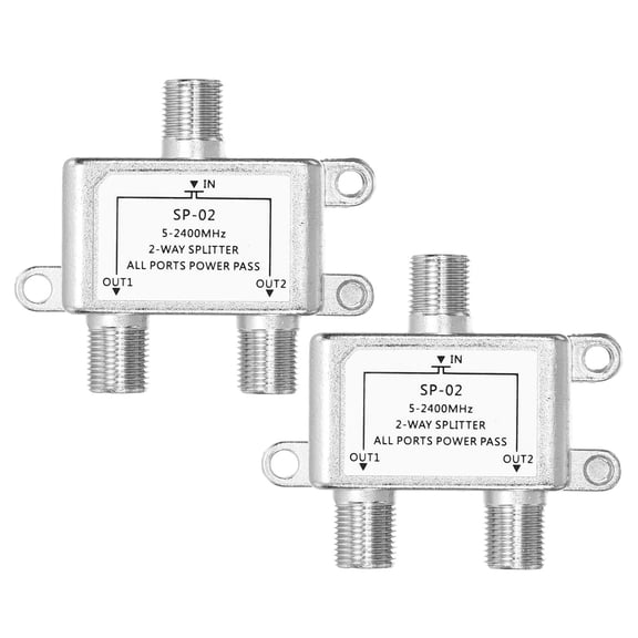 Uxcell 2Pcs 2 Vías Divisor de Cable Coaxial, Conector Tipo F de 5-2400 MHz, Distribuidor de Señal de Baja Pérdida para TV, Antena de Satélite, Módem, Teatro en Casa, HDTV, CATV, Tono Plateado