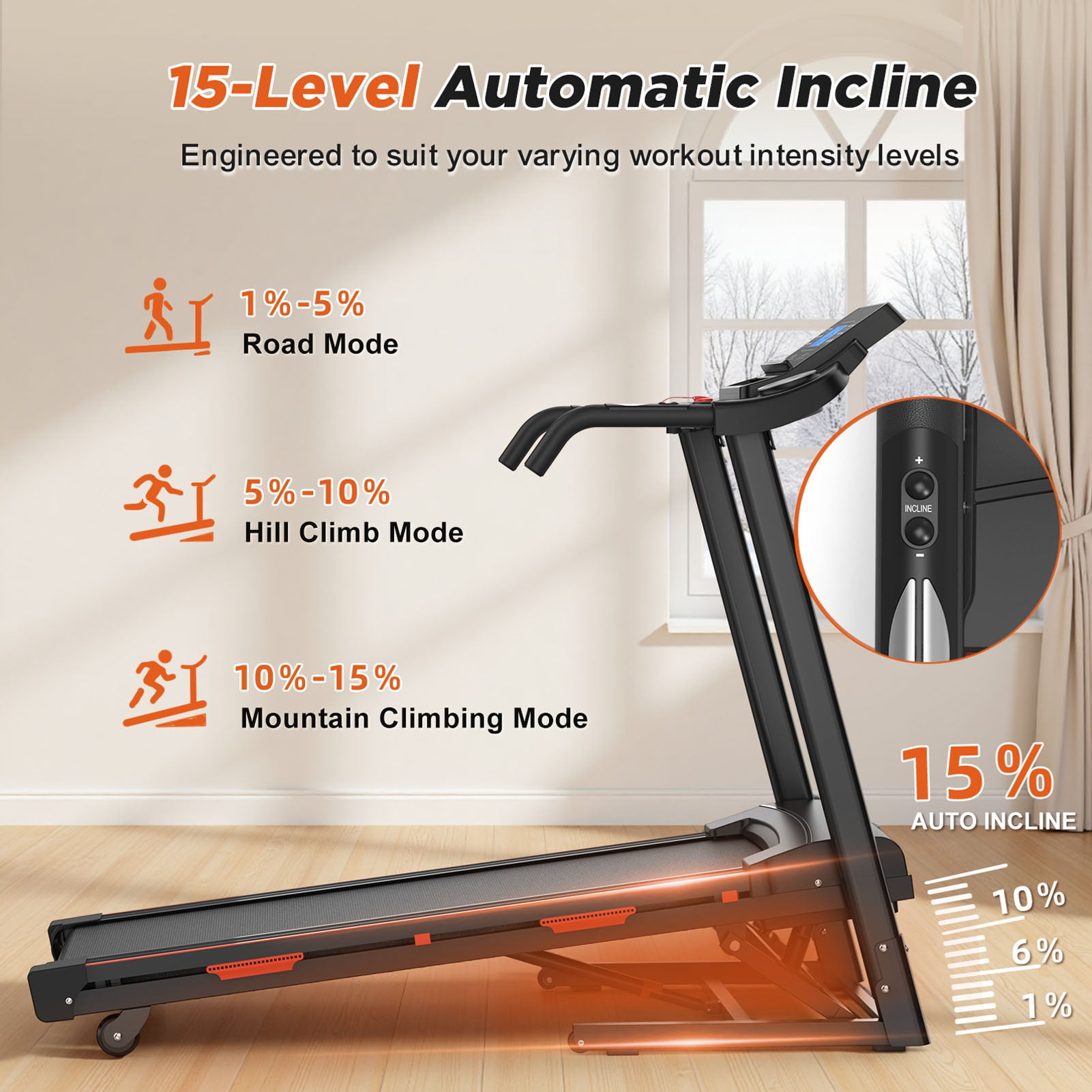 Folding Treadmill for Home, 3.25HP Quiet Brushless Treadmills with Handle 400 lbs Capacity, 15% Incline, LED Display & APP Control, Compact Foldable Walking Pad for Home Apartment Office