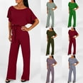 thumbnail image 2 of Utoimkio Elegant Jumpsuits for Women Dressy Short Sleeve Loose Overalls Square Collar One Piece Rompers Playsuit Long Jumpsuits with Belt, 2 of 7