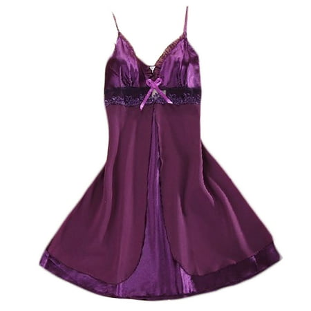 Osdhezcn Womens Plus Size Faux Silk Erotic Lingerie Dress Sleeveless Deep V-Neck Ruffles