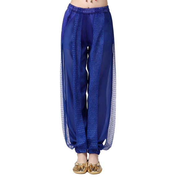 LEKWK Dance Pants Girls Harem Joggers Sequin Sheer Mesh Overlay Elastic Waist Bloomers Soft Performance Costume Party Yoga Belly Dance Outfits