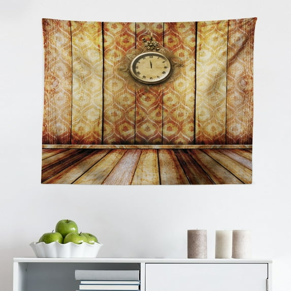 Victorian Tapestry, Art with Roses Ornamental Frame Image Nostalgic Vintage Flower Style, Fabric Wall Hanging Decor for Bedroom Living Room Dorm, 2 Sizes, Red Brown, by Ambesonne