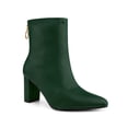 thumbnail image 1 of Unique Bargains Women's Pointy Toe Back Zip Block Heel Ankle Boots Green (Size 9), 1 of 7