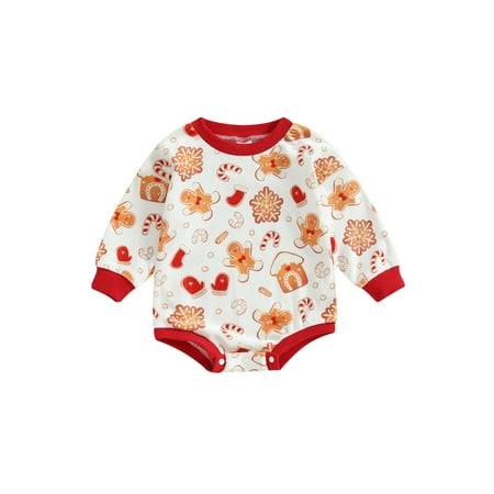

Meihuid Baby Christmas Romper Winter Long Sleeve Cartoon Graphic Bodysuit