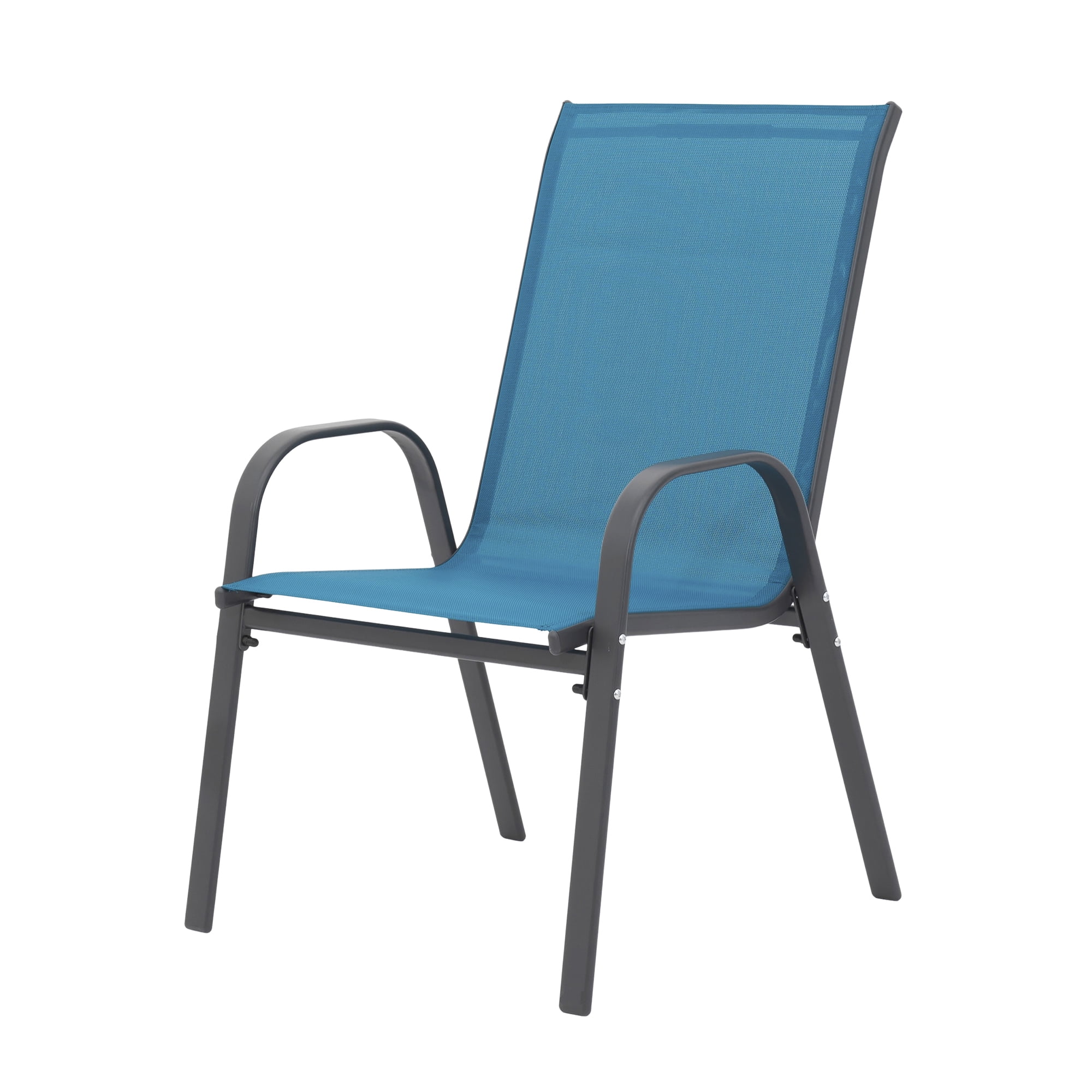 Leumius Outdoor Dining Chair Set of 6, All-Weather Patio Dining Chair with High Backrest and Metal Frame, Indoor Outdoor Chairs for Bistro, Deck, Backyard, Porch,Blue