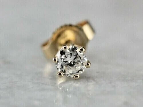 0.50 CT Round Cut Cubic Zirconia 6-Prong Screw Back Women's Single Stud Earrings 14K Yellow Gold Plated 925 Sterling Silver