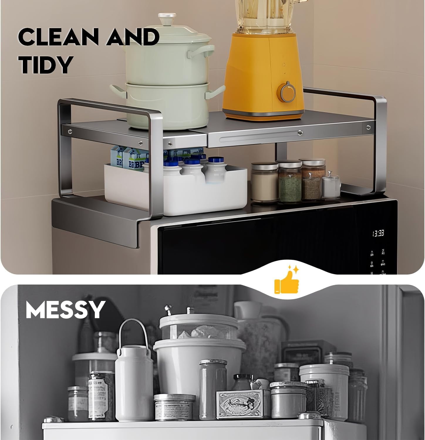 Adjustable Refrigerator Storage Rack - Expandable Metal Shelf Organizer for Kitchen, Laundry Room, Dorm - L-Shaped Design, Heavy Duty Space Saver