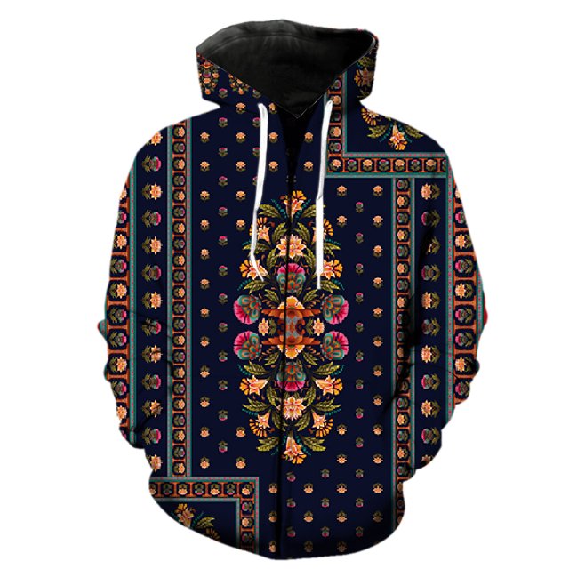 Sudadera con capucha y cremallera para hombre, estilo persa, manga larga, para adolescentes, con estampado 3D, estilo Harajuku unisex de gran tamaño