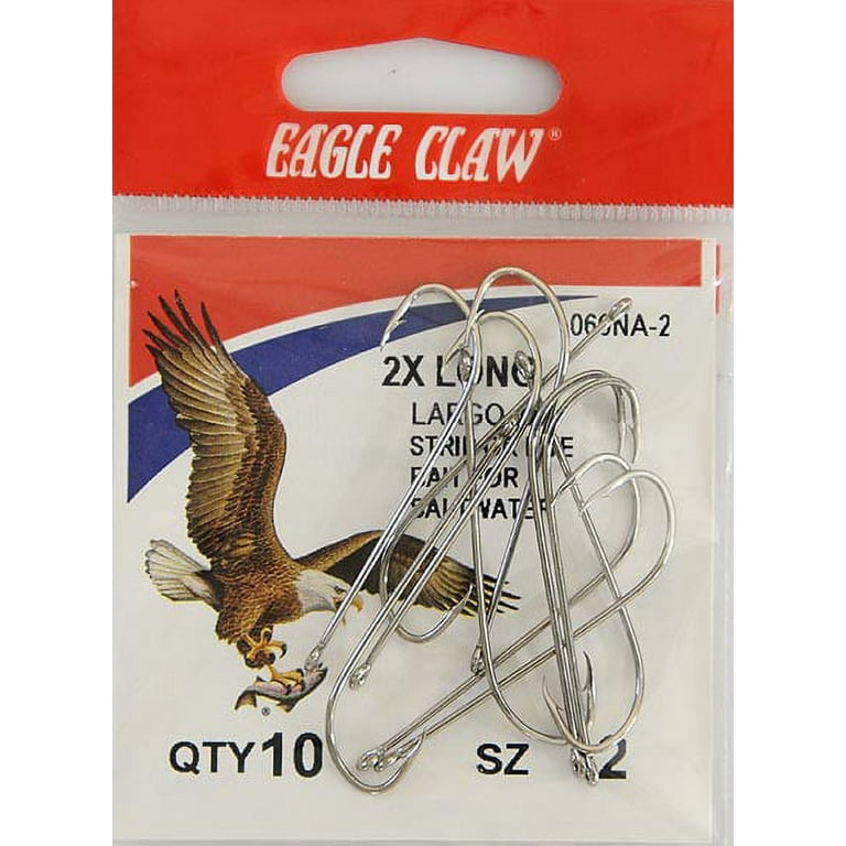Eagle Claw 066NAH-2 2X Long Shank Offset Hook, Nickel, Size 2, 10