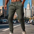 thumbnail image 2 of Mens Casual Cargo Joggers Drawstring Elastic Waist Tapered Work Cargo Pants Outdoor Hiking Pants With Pockets, 2 of 7