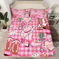 thumbnail image 2 of Homewish Cowhide Print Cowgirl Boot Twin Sheet Sets,Pink Classic Checkered Twin Fitted Sheet,Country Horseshoe Flat Sheet For Girls Kids,Breathable Home Decor,3-Piece, 2 of 7