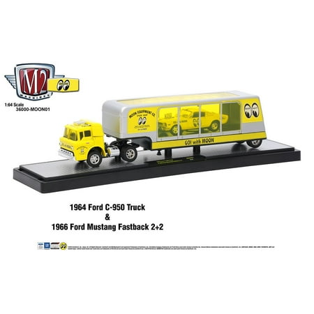 - M2 Machines Auto Hauler Mooneyes 1964 C-950 Truck and 1966 Ford Mustang Fastback
